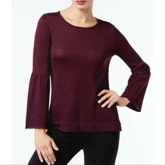 Calvin Klein Tops - Calvin Klein Gold Burgundy Aubergine Bell Sleeve Sweater